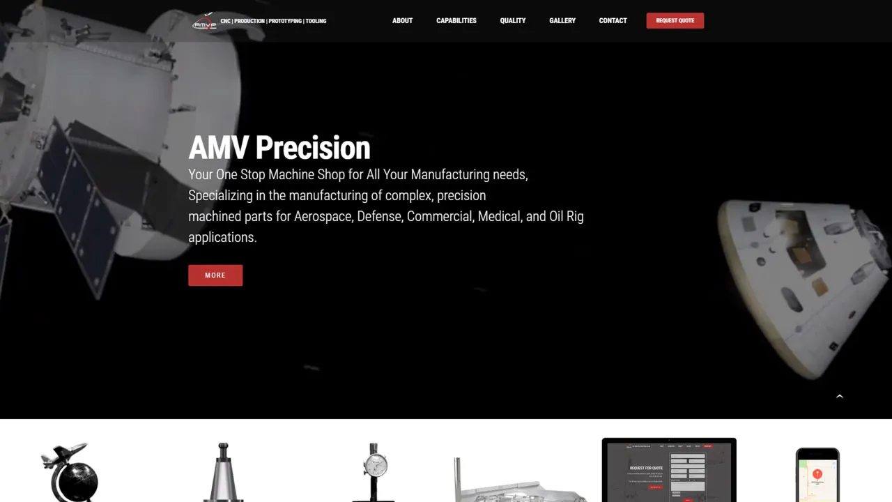 Homepage of AMV Precision, a precision aerospace machine shop